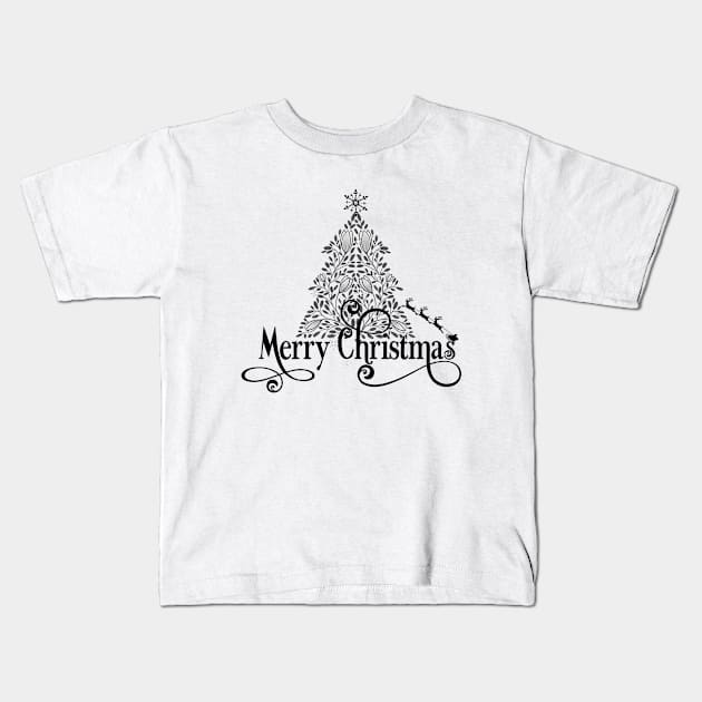 Black and White Christmas Tree design Kids T-Shirt by TextureMerch